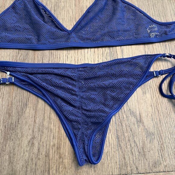 Wicked Weasel Blue Mesh Micro Bikini Set – Crop Top (S) + Scrunch Bottom (M) - Picture 3 of 7